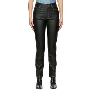 Staud Womens Pants Size 10 Black Chisel Contrast Vegan Leather Straight New